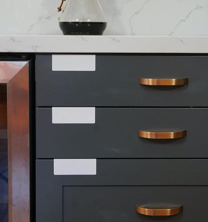 Clip-On Metal Cabinet and Drawer Labels – Reusable Chalkboard Labels for Kitchen, Bathroom, Dresser Drawers. Durable. Polished Edge. No Residue.