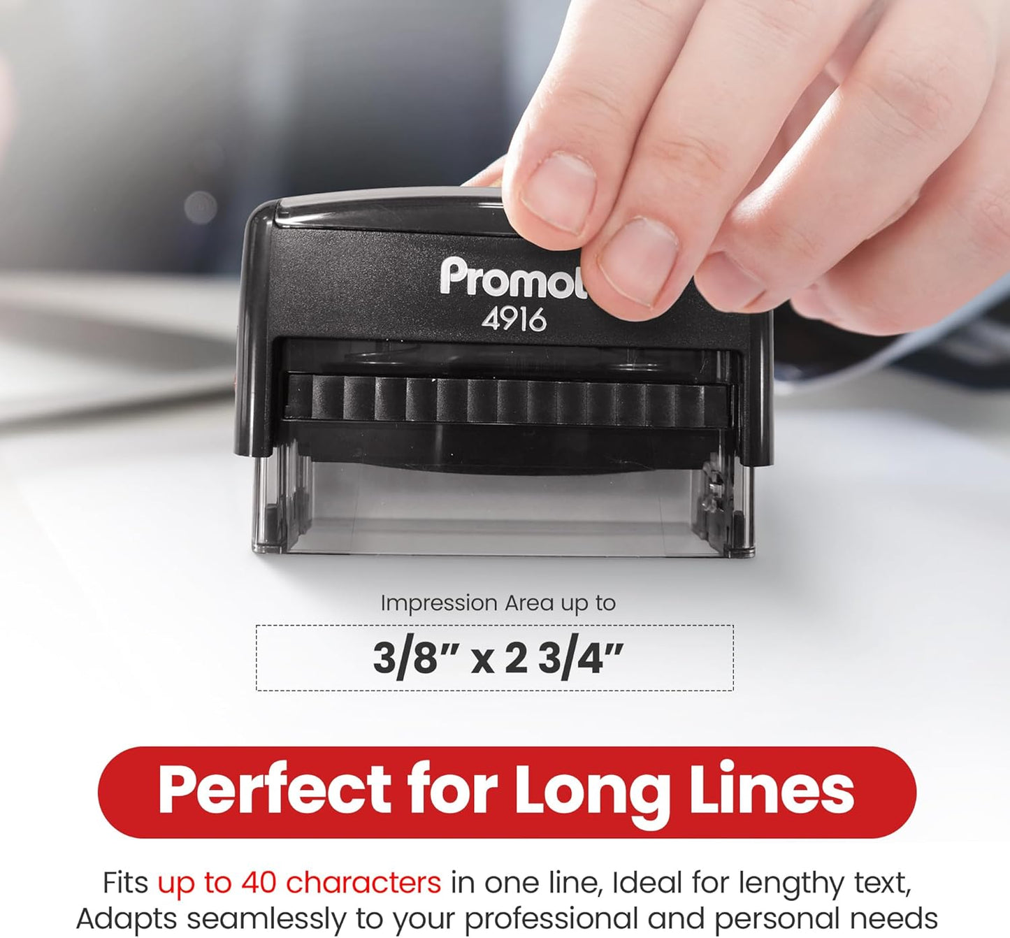 Promot Self Inking 1 Long Line Custom Stamp - Personalized Name Stamp for Office, Teacher, Address & Business Label Stamp - Choose Font, Ink Color, Pad, for Personal & Professional Use