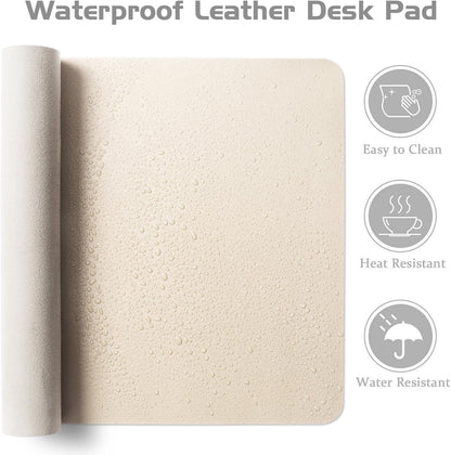 Aothia Leather Desk Pad Protector, Office Mat, Large Mouse Pad, Laptop Pad, Non-Slip PU Leather Blotter, Waterproof Writing Pad for Office and Home (Beige, 47" x 17")