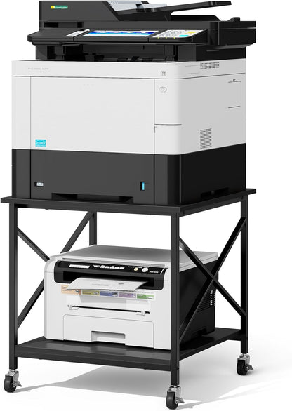 Warmiehomy 24"x24"x24" Large Printer Stand with Storage, 2 Tier Rolling Printer Cart Table, Mini Fridge Stand with Wheels, Use for 3D Laser Printer Home Office, Black