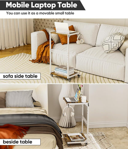 Computer Tower Stand, 2-Tier Metal CPU Holder Stand with Lockable Wheels, Adjustable Under Desk PC Shelf, Mobile Rolling Computer Cart for Home, Office, Gamers and Students, White