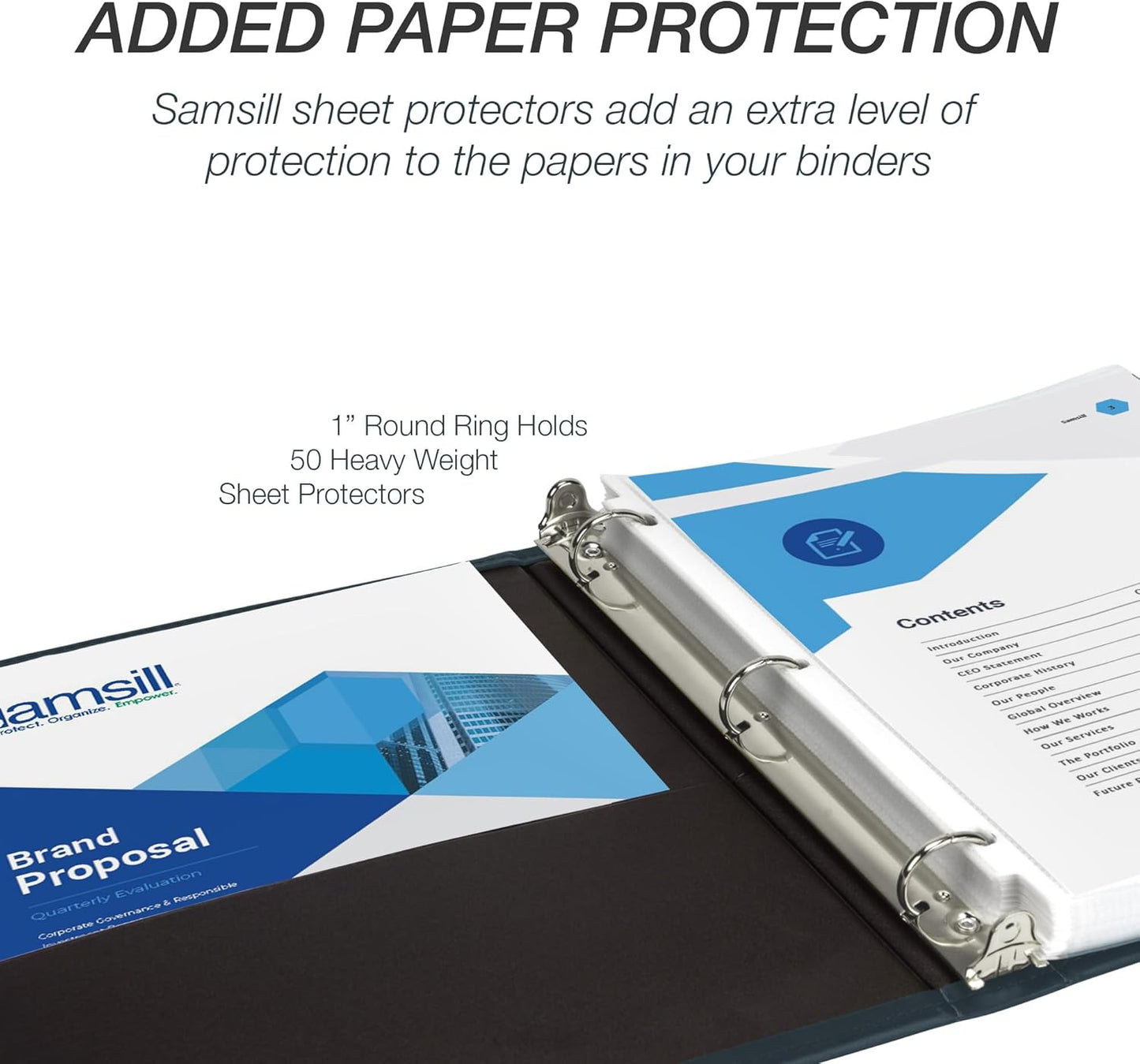 Samsill Classic Collection 3 Ring Leather Binder, Executive Presentation Portfolio, 1 Inch (Holds 100 Sheets), Silver Round Ring, Navy