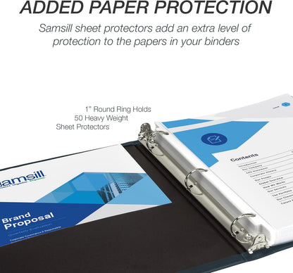 Samsill Classic Collection 3 Ring Leather Binder, Executive Presentation Portfolio, 1 Inch (Holds 100 Sheets), Silver Round Ring, Navy