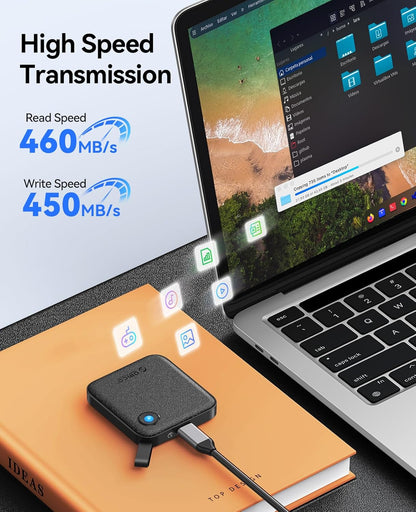 ORICO Portable SSD 512 GB with 2 in 1 USB C Cable, External Solid State Drives, Up to 460MB/s, Status Indicator, Reliable Storage for USB-C Smartphone, Tablet, PC - B5PLUS