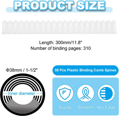PATIKIL 38mm (1-1/2") Plastic Binding Combs, 50 Pcs 21 Rings Comb Binding Spines 310 Sheet Capacity Letter Size for Binding Paper Sheets Notebook Calendar Picture Album, White
