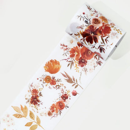 WT Copper Wide Washi Tape for Journaling, Scrapbooking, and DIY Crafts, Autumn Watercolor Floral Decorative Masking Tape, 60mm Width, 5m Length (One Roll)