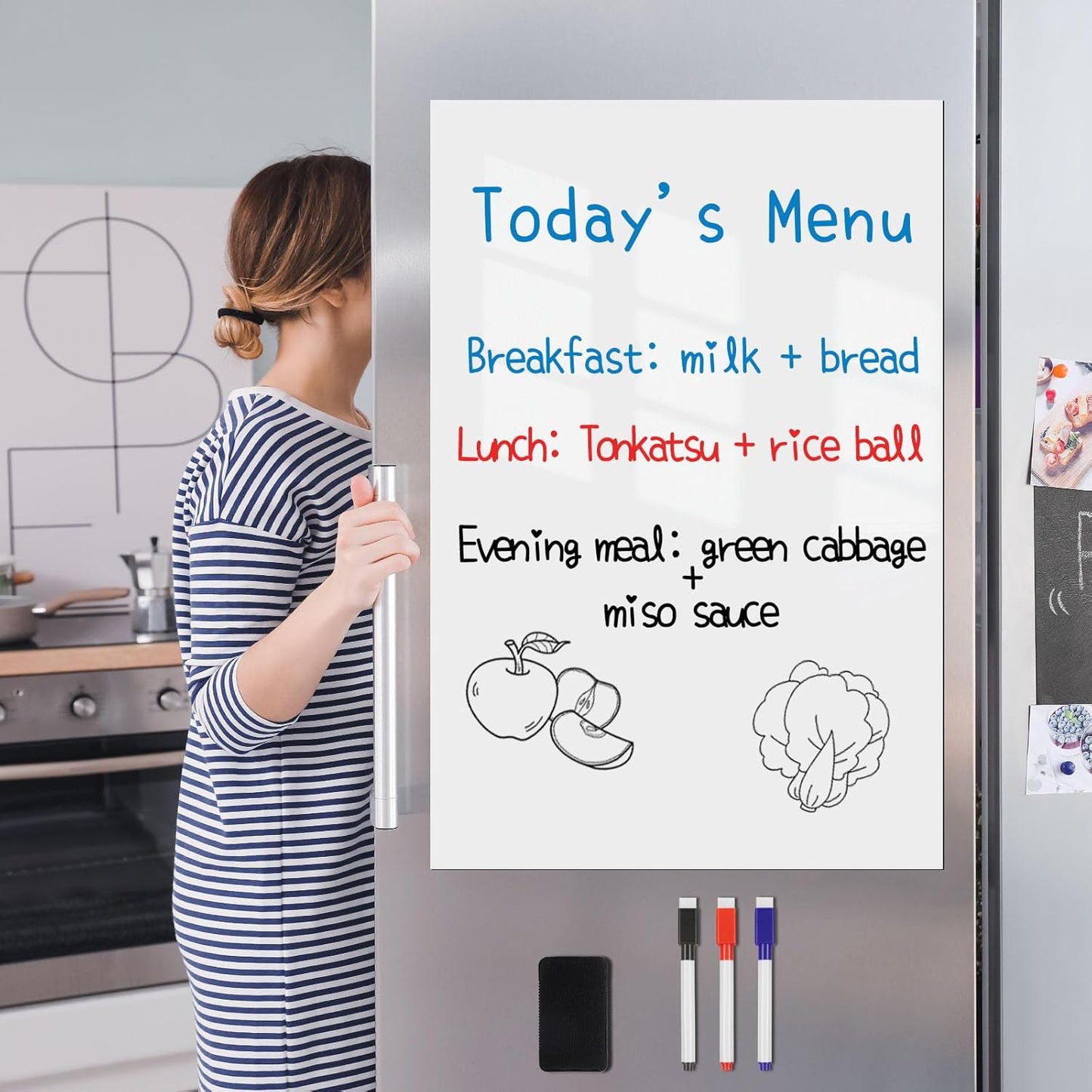 Magnetic Fridge White Board Paper, 16" x 24" Large Dry Erase Board Sheet for Organizer and Planner, Kitchen Refrigerator Whiteboard for Family to-do List, Includes Markers and Eraser