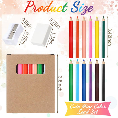 288 Pcs / 24 Boxes Mini Drawing Class Colored Pencils Bulk for Kid 3.5 Inch Back to School Supplies Portable Short Fat Per Set 12 Different Color with Sharpener Eraser Coloring Pencils