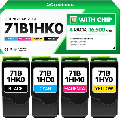 71B1HK0 71B1HC0 71B1HM0 71B1HY0 Toner Cartridge Set 4-Pack Black Cyan Magenta Yellow with chip Replacement Compatible with Lexmark CS417dn CX417de CS517de CX517de Color Laser Printer Ink All-in-One