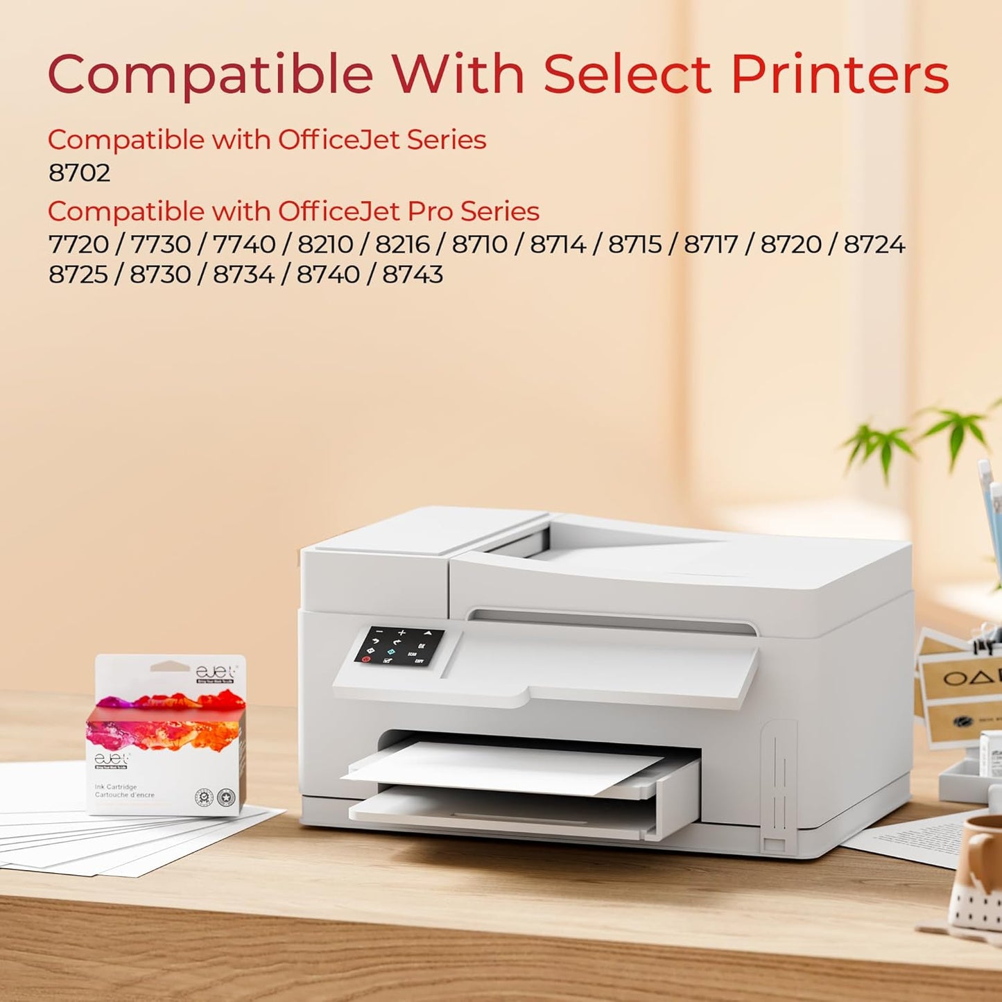 ejet 952XL Ink Cartridges Combo Pack High Page Yield (4-Pack) Compatible for HP 952XL Ink Cartridges Combo Pack | Works Officejet Pro 8702 8710 8720 8210 7740 7720，Black Cyan Magenta Yellow | N9K28AN