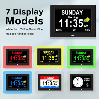 Digital Alarm Clock for Elderly Large Display Date Day of Week for Seniors Electric Digital Clocks 12 Alarms 4 Colors Desk Calendar Clocks for Memory Loss Alzheimers Clock Auto DST/Dimmer