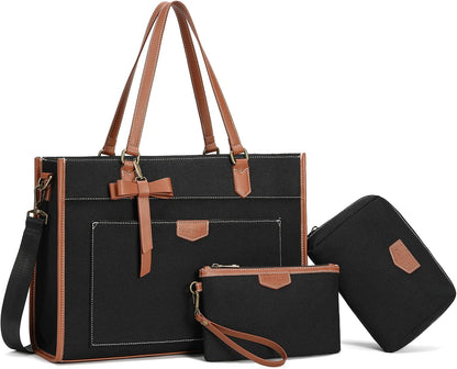 Keyli 3pcs Laptop Bag for Women,15.6 Inch Canvas Tote Bag Work Bags Large Business Computer Briefcase Shoulder Handbag Purse