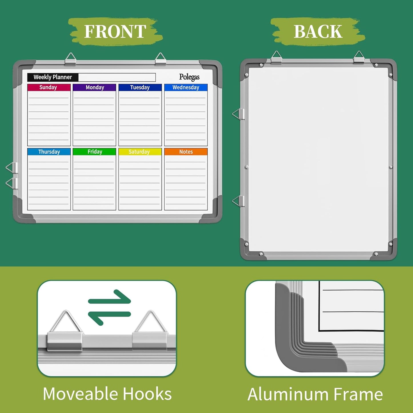 Dry Erase Calendar Whiteboard for Wall, Polegas 16" X 12" Magnetic White Board Board, Small Wall Monthly Double Sided Boards Student, Home, Office (Red)