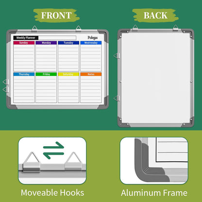 Dry Erase Calendar Whiteboard for Wall, Polegas 16" X 12" Magnetic White Board Board, Small Wall Monthly Double Sided Boards Student, Home, Office (Red)