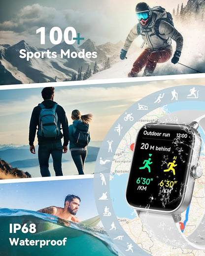 Smart Watches for Women/Men, Smart Watch for Android Phones and iPhone Compatible, Alexa Built-in, 1.8" Fitness Watches for Women, IP68 Waterproof /Bluetooth Call, Heart Rate/Sleep Monitor, White