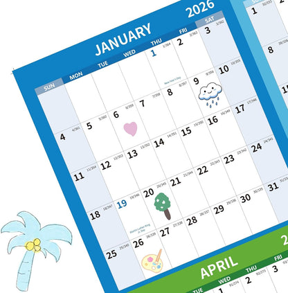 2026 Wall Calendar 34.8" x 22.8" Large Vertical Yearly Wall Hanging Calenda with Julian Date Thick Paper Calendar 12 Month Annual Wall Planner for Wall Office Fridge(Colorful)