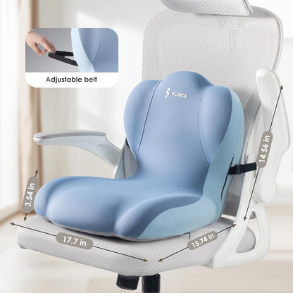 FLORICH Memory Foam Truck Seat Cushion with Adjustable Strap,Seat Cushion and Lumbar Support Pillow for Car Office Chair, Ergonomic Back Support & Sciatica Relief for Long Drives(Blue)