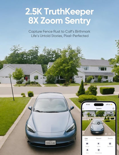 4G LTE Cellular Security Camera Solar-Powered Wireless Outdoor, 24/7 Recording No WiFi Needed, 2.5K 4MP Color Night Vision, 360° Pan & Tilt Live View, Includes SIM Card & 64GB eMMC