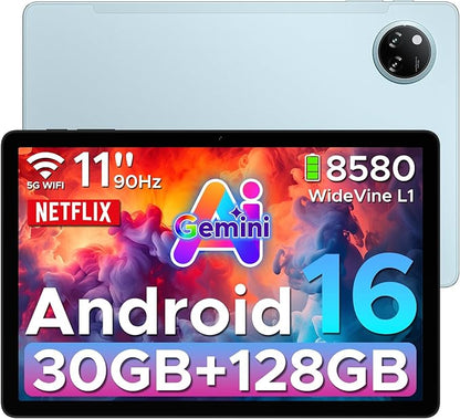 DOOGEE Tab A9 Pro+ Android 16 Tablet,11 inch Tablet with 90Hz Display,30GB+128GB/2TB TF Octa-Core Gaming Tablets,8580mAh,1080P,Bluetooth 5.0+5G WiFi Tablets,13MP+5MP,Face ID/OTG