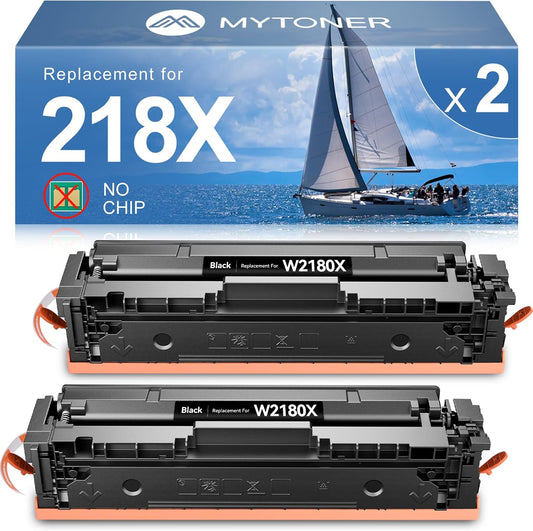 MYTONER Compatible Toner Cartridges (NO CHIP) Replacement for HP 218X 218A W2180X W2180A Black Toner for Color MFP 3301fdw 3301cdw 3301sdw Pro 3201dw Printer High Yield Ink, 2Black