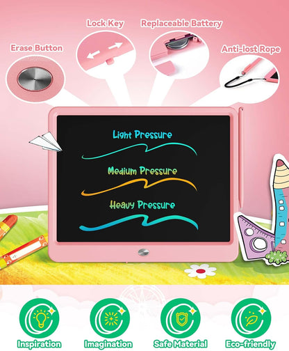 KOKODI 15 Inch LCD Writing Tablet with Anti-Lost Stylus, Erasable Doodle Board Colorful Toddler Drawing Pad, Car Travel School Games Toys for 3 4 5 6 7 8 Kids, Birthday Gift for Girls Boys Pink