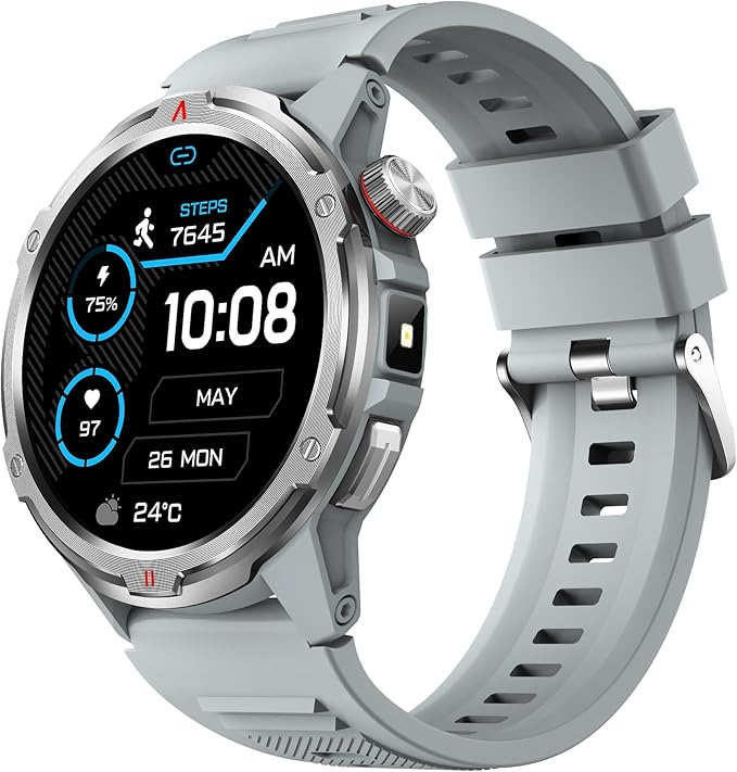 AOLON Smart Watch for Men (Answer/Make Call with 1.43'' AMOLED Display, IP68 Waterproof, 30+ Days Battery Life with100+Sport Modes Fitness Watch, Compass, Heart Rate, SPO₂ & Sleep Monitor（Silver）