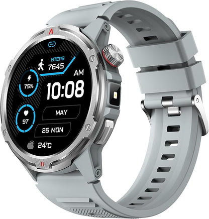 AOLON Smart Watch for Men (Answer/Make Call with 1.43'' AMOLED Display, IP68 Waterproof, 30+ Days Battery Life with100+Sport Modes Fitness Watch, Compass, Heart Rate, SPO₂ & Sleep Monitor（Silver）