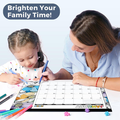 CRANBURY Coloring Desk Calendar 2026, 13.25x17" Doodle Deskpad Calendar or Large Hanging Wall Planner, Includes Planner Stickers, 14 Months, Use Nov 2025 to Dec 2026