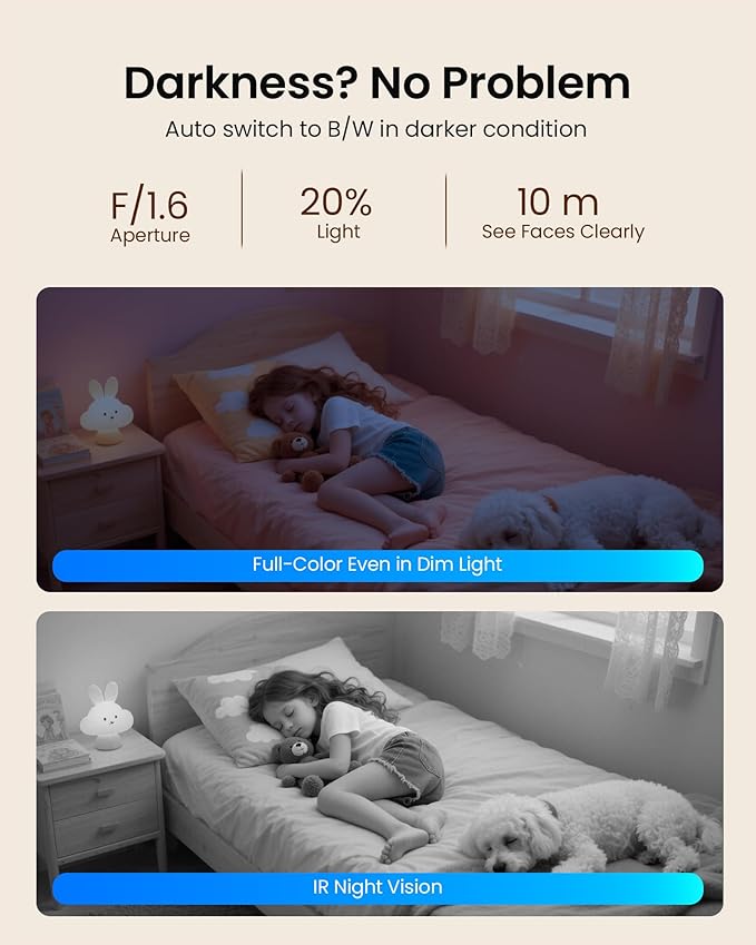 4K 8MP WiFi Camera, 360°Pan/Tilt Indoor Camera, 2-Way Talk, One-Touch Calling, Full-Color Night Vision in Low Light, Smart AI Detection, Auto Tracking, for Kids/Elderly/Pets, Black