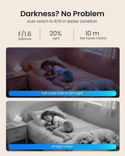 4K 8MP WiFi Camera, 360°Pan/Tilt Indoor Camera, 2-Way Talk, One-Touch Calling, Full-Color Night Vision in Low Light, Smart AI Detection, Auto Tracking, for Kids/Elderly/Pets, Black