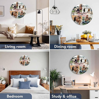 Custom 4 Picture Wall Clock, Personalized Round Clock add Your Photo for Kitchen Bedroom Living Room, Customized Christmas Valentine's Day Gift for Couples, Wife, Husband (10", 12", 14")