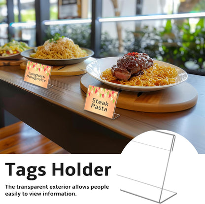 30 PCS Small Acrylic Sign Holder 3.5" x 2", Mini Acrylic Food Sign Labels for Party Buffet, Retail Price Display Holder, Clear Plastic Table Counter Top Stand for Place Cards, Name Card, Wedding Signs