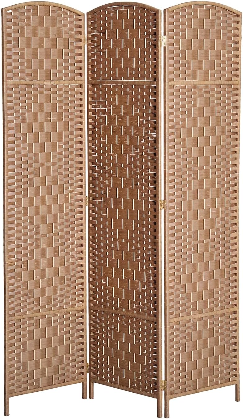 HOMCOM Room Divider, 3 Panel Folding Privacy Screen, 6FT Tall Portable Wicker Weave Partition Wall Divider for Bedroom, Home Office, Natural