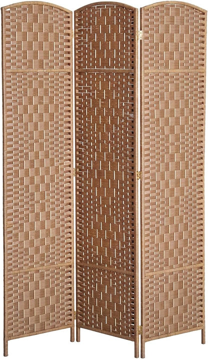 HOMCOM Room Divider, 3 Panel Folding Privacy Screen, 6FT Tall Portable Wicker Weave Partition Wall Divider for Bedroom, Home Office, Natural