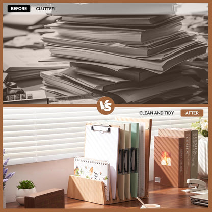 KIRIGEN Desktop File Document Holder Stand 7 Slots Mail Paper Organizer Desk Sorter Holder for File Document Organizer Stand for Home Office Natural (7KWJJ-NA)