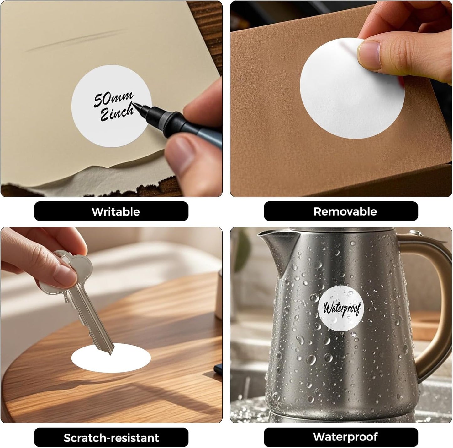 500 PCS White Dots Stickers 2 Inch Vinyl Color Coding Round Sticker Removable Writable Circle Labels Roll for Office Inventory Garage Yard Sale Tag