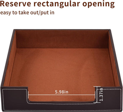 PU Leather 1-Layer Stackable Office File Document Tray Case Rack Paper Letter Tray Desk File Document Organizer Holder (Coffee)
