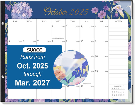 SUNEE Large Desk Calendar 2025-2026 22x17 from October 2025 to March 2027, Extra Large Desktop Monthly Calendar Pad 18 Months For Teacher or Family, Desk Top, Floral