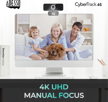 Adesso 4K HDR Ultra HD USB Webcam CyberTrack 6S Camera for PC Laptop Adjustable Angle Field of View Built-in Noise Cancellation Microphone