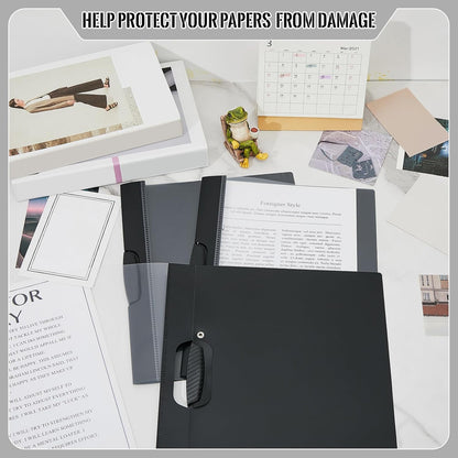 Teling 24 Pcs Clear Report Covers with Sliding Bar and Clip Presentation Folders Resume Folders for Classroom Business Files Document School Office, 9.4 x 11.8 Inches(Black)