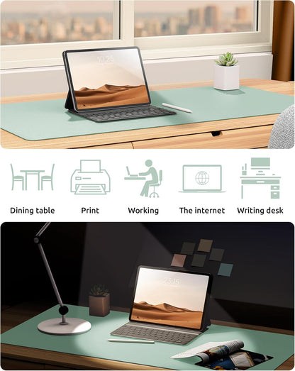 YSAGi Leather Desk Protector, Office Mat, Large Mouse Mat, Non-Slip PU Leather Blotter, Laptop Pad, Waterproof Writing Pad for Office and Home (Pale Green, 31.5" x 15.8")