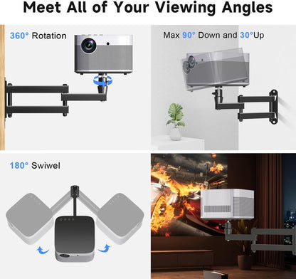 suptek Universal Foldable Projector Wall Mount - Adjustable Bracket for Projectors, Compatible with 1/4", M4 & M6 Screws, Heavy-Duty & Space-Saving Design, Black, MA1330YT
