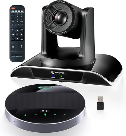 20x Zoom Conference Room Camera System TONGVEO All-in-1 Video and Audio Conferencing System 20X Optical Zoom USB3.0 HDMI PTZ Camera and Conference speaker with microphone Bundle for large Meeting Room