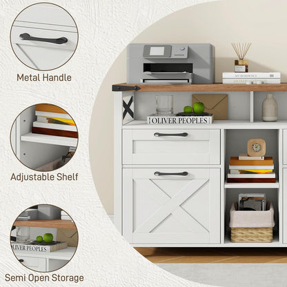 Farmhouse Filing Cabinet with Adjustable Shelf for Home Office, Lateral File Cabinets 4 Drawers with Open Storage Shelf, Filing Organization Storage Cabinets for Hanging Files Letter/A4.