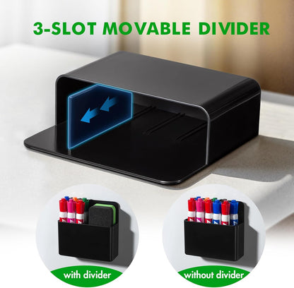 2 Pcs Magnetic Dry Erase Marker Holder for Whiteboard, Plastic Magnetic Pen Holder for Refrigerator Fridge, Magnet Pencil Cup for School Classroom, Locker Accessories, Pen Cup Organizer-Black