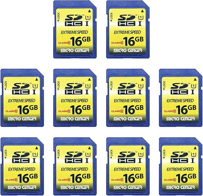 INLAND 16GB Class 10 SDHC Flash Memory Card 10 Pack Standard Full Size SD Card USH-I U1 Trail Camera Memory Card by Micro Center (10 Pack)