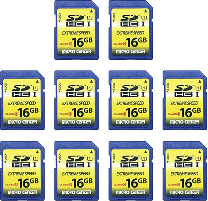 INLAND 16GB Class 10 SDHC Flash Memory Card 10 Pack Standard Full Size SD Card USH-I U1 Trail Camera Memory Card by Micro Center (10 Pack)