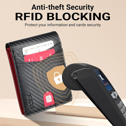 VATAN Wallet for Men, Mens Minimalist Wallet Credit Card Holder, Slim Leather Rfid 2 ID Window Large Capacity With Gift Box (Carbon black and Red)