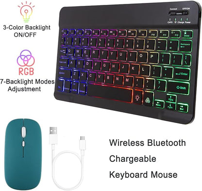 Keyboard Case for Samsung Galaxy Tab A9+/A9 Plus 11 Inch 2023 (SM-X210/X216/X218), Detachable Color Backlit Bluetooth Keyboard and Mouse, Slim Lightweight Stand Cover with Pen Holder (Green)