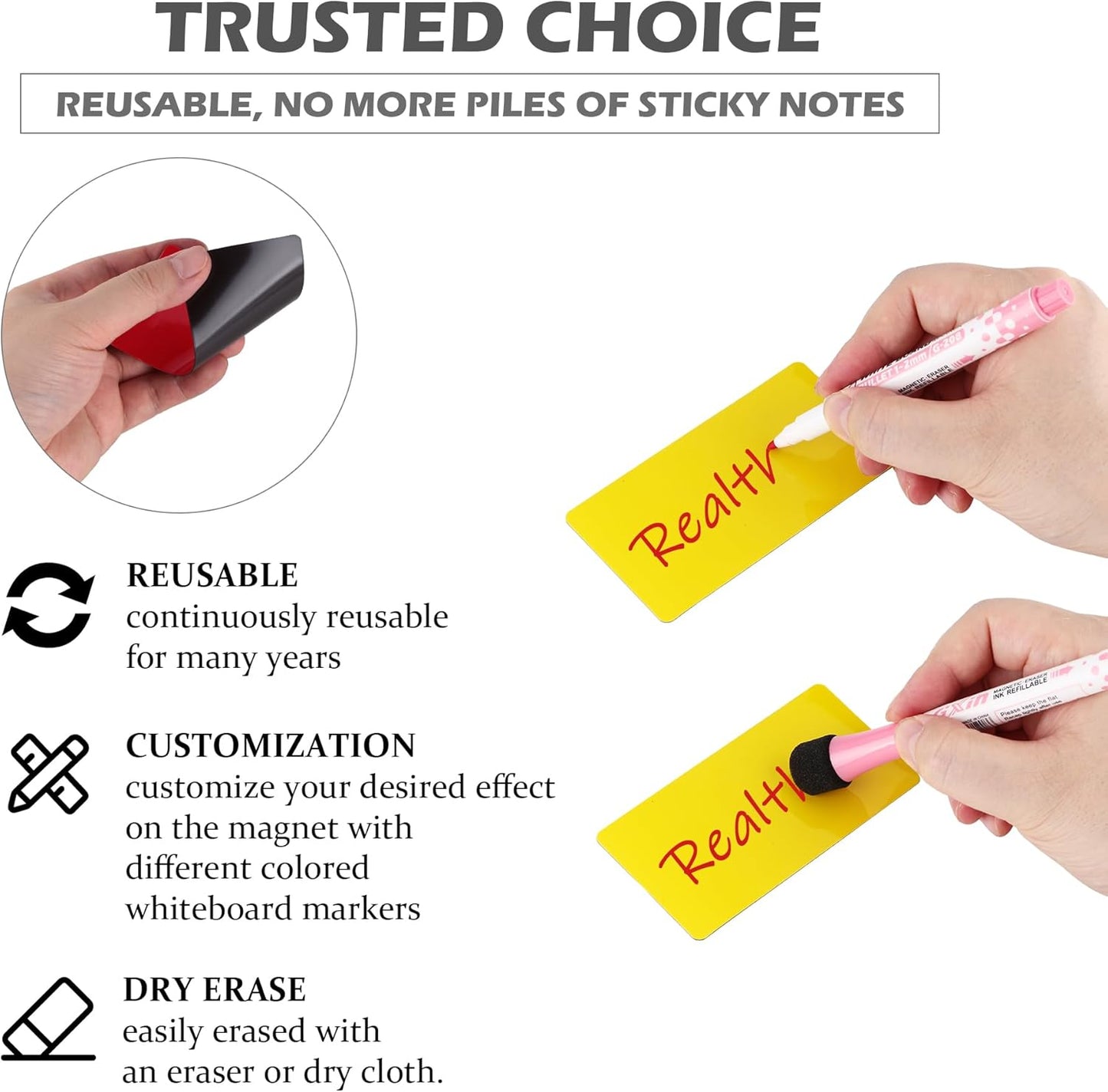 Realth Dry Erase Magnetic Labels Yellow (2'' × 4'' 40 Pcs),Blank Reusable Magnet Stickers, Magnets for Whiteboard, Washable Magnetic Sheets for Classroom Fridge Office, Name Tags for Teachers Students
